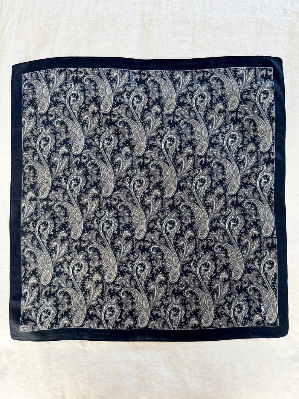 Vintage YSL Black Paisley Cotton Bandana Scarf Made in Japan - Picture 2 of 8